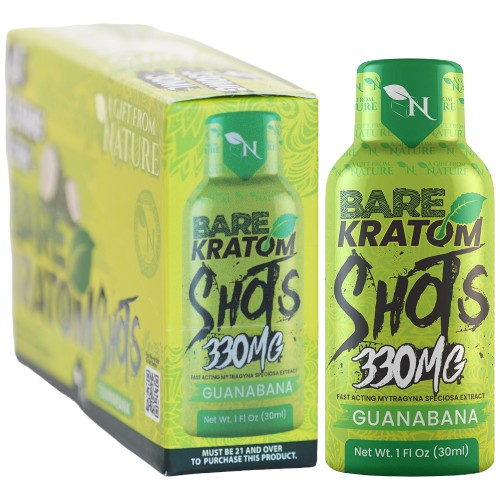 Bare Kratom Extracts & Drinks Kratom Shot 330MG - 30ML bottle 4-pack Guanabana