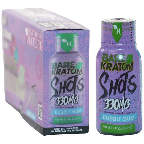 Bare Kratom Extracts & Drinks Kratom Shot 330MG - 30ML bottle 4-pack Bubble Gum