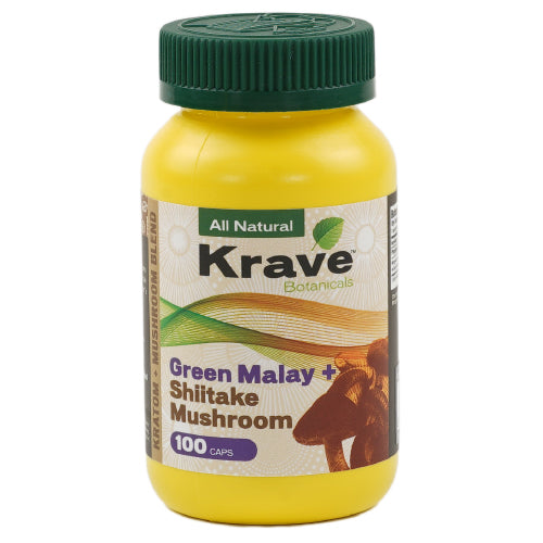 Krave Tablets & Caplets Kratom + Mushroom Blend 100ct Green Malay + Shiitake