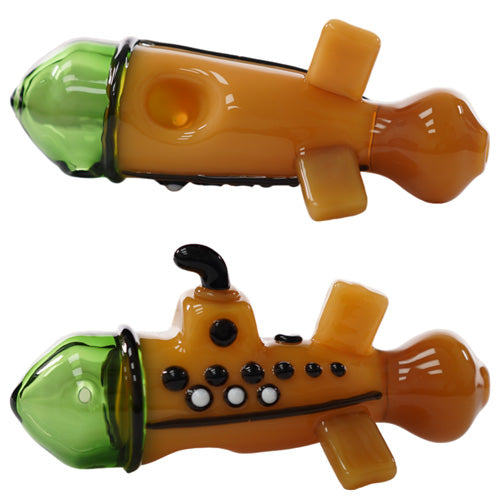 Unbranded Hand Pipe Submarine (1548) Glass 5.0" Brown