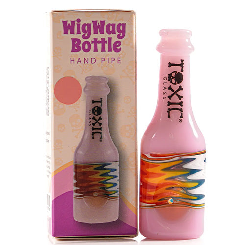 Toxic Hand Pipe Bottle Wigwag TXH12 (6294) Glass 4.0" Slime Pink