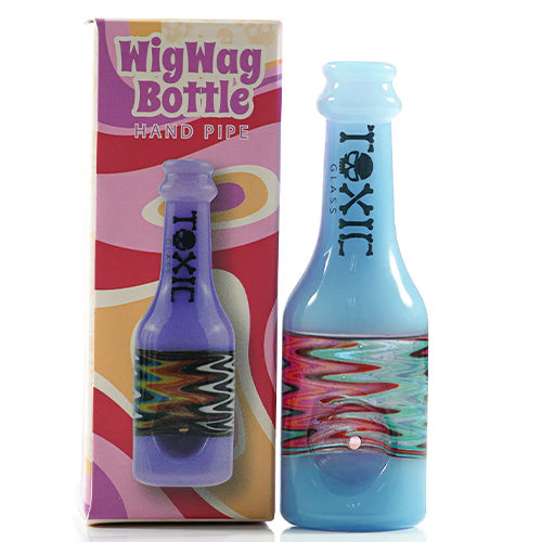Toxic Hand Pipe Bottle Wigwag TXH12 (6294) Glass 4.0" Jade Blue
