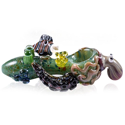 MK Glass Hand Pipe Sealife Octopus Premium MKH18 (8512) Glass 6.0" Green