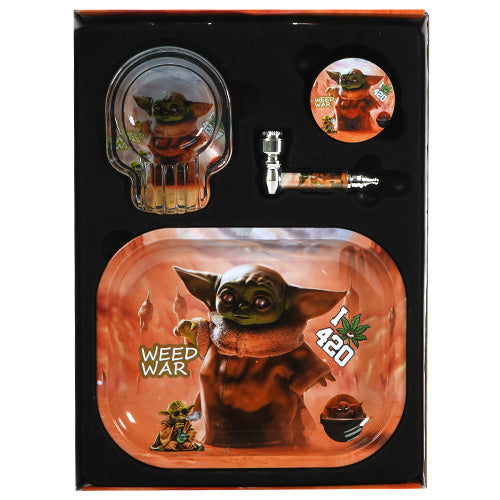 Unbranded Sets Tray Set Display With Metal Tray, Glass Ashtray Metal Pipe & 55 mm Grinder Star Wars