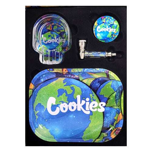 Unbranded Sets Tray Set Display With Metal Tray, Glass Ashtray Metal Pipe & 55 mm Grinder Cookies