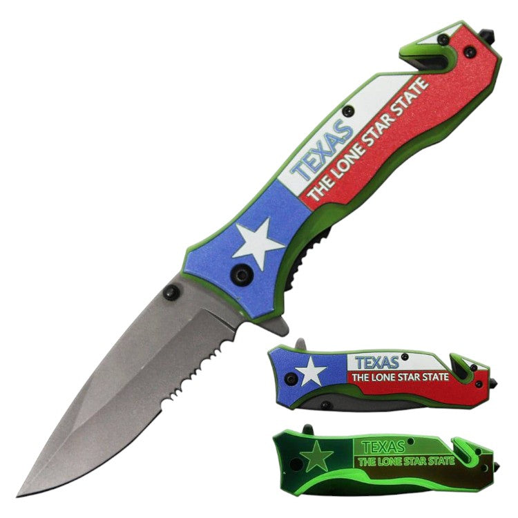 4.5" Glow In The Dark Assist-Open Rescue Knife - Texas