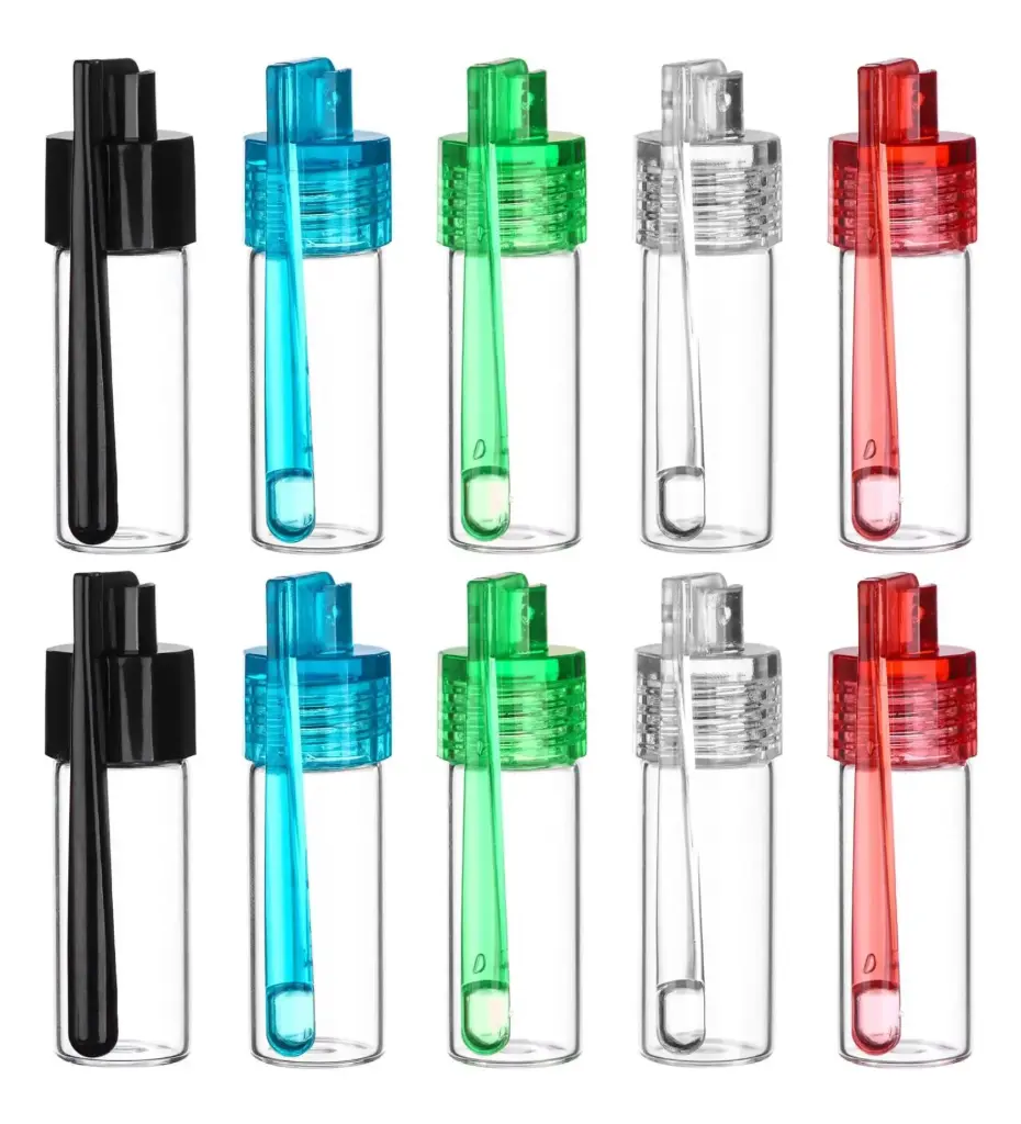 Glass Vial with Spoon Cap Large 2.0''   (2 gr) - Assorted Colors, 10 Per Box