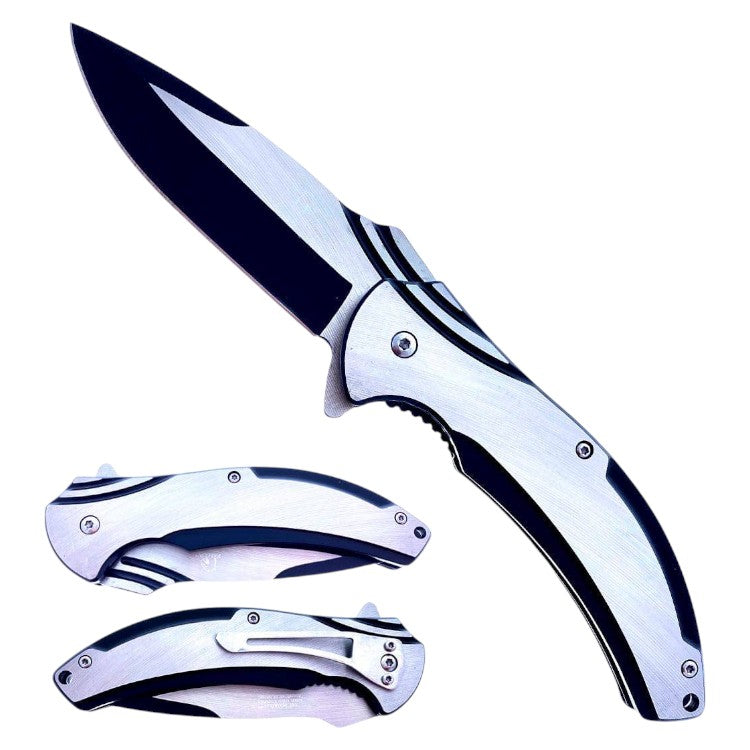 4.75" Titanium & Silver Assist-Open Pocket Knife Black