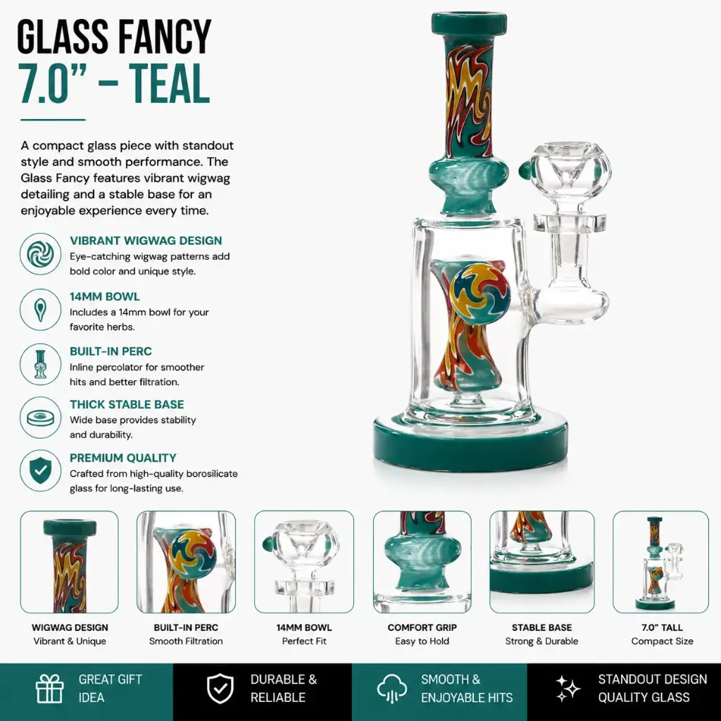Unbranded Glass Fancy (7026) 7.0"-Teal
