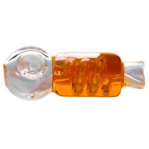 Unbranded Glass Hand Pipe Spiral  4.0"  Liquid Inside (4948)-Orange