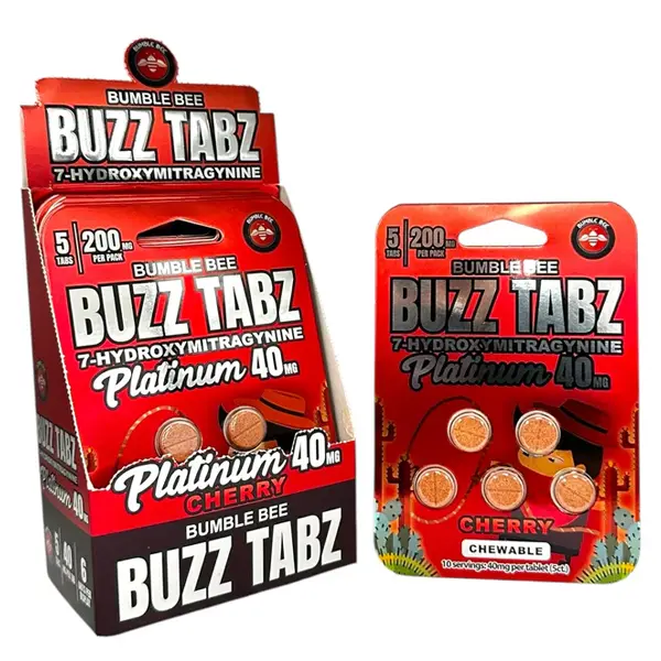 Bumble Bee Buzz Tabz Platinum 7-OH 40mg each Tablet 5ct Blister Pack - Cherry (6 pack Display)