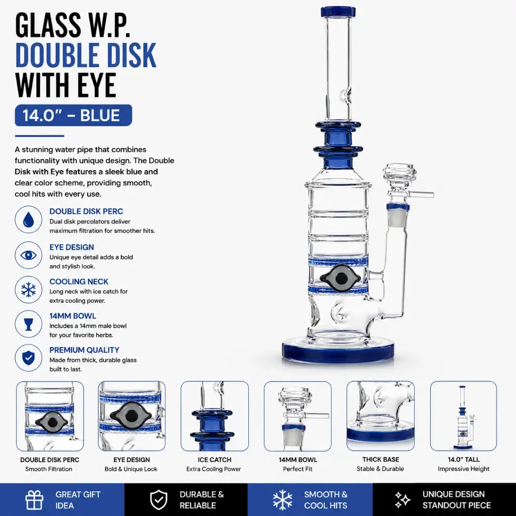 Unbranded Glass W.P. Double Disk with Eye 14.0" (7130)-Blue