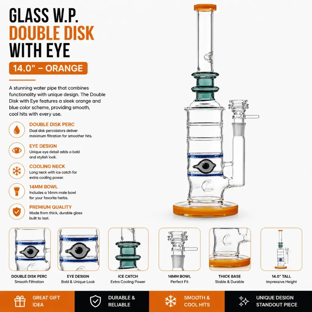 Unbranded Glass W.P. Double Disk with Eye 14.0" (7130)-Orange