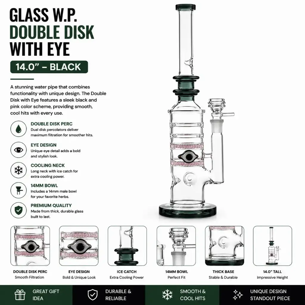 Unbranded Glass W.P. Double Disk with Eye 14.0" (7130)-Black