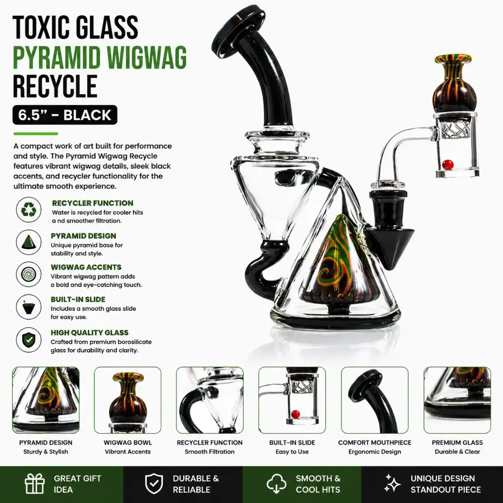 Toxic Glass Pyramid Wigwag Recycle (8502) 6.5"-Black