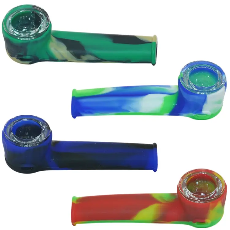 Unbranded Silicone Hand Pipe with Glass Bowl  4.0"