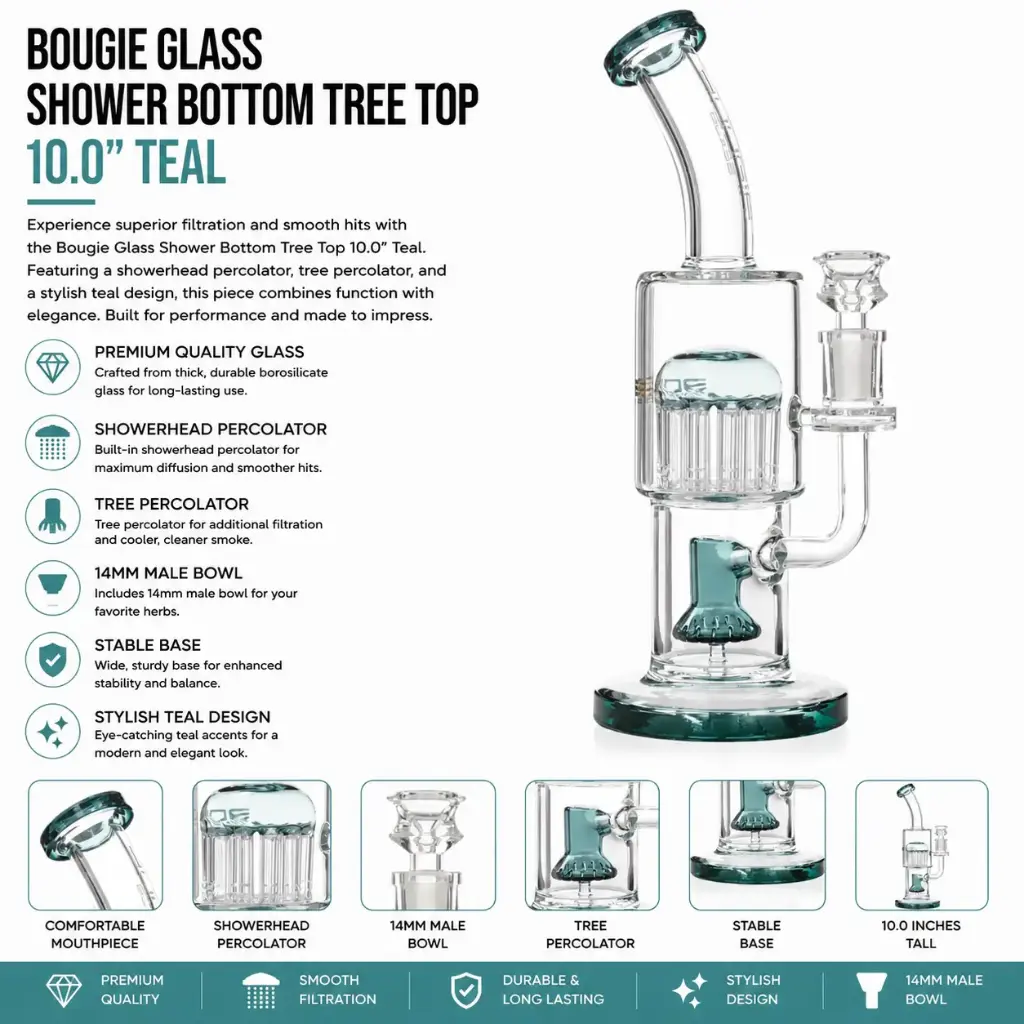 Bougie Glass Shower Bottom Tree Top (8830) 10.0" Teal