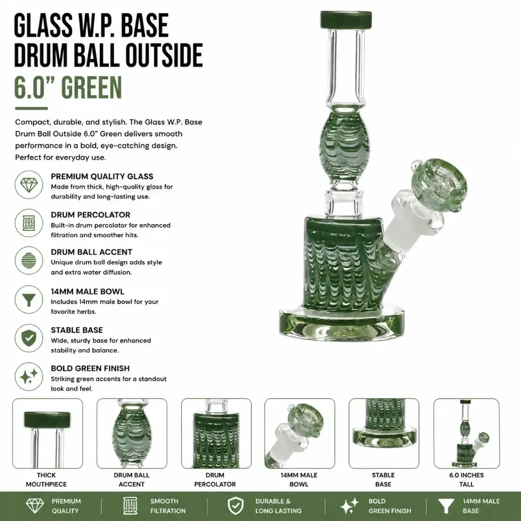 Unbranded Glass W.P. Base Drum Ball Outside 6.0" (16176)-Green
