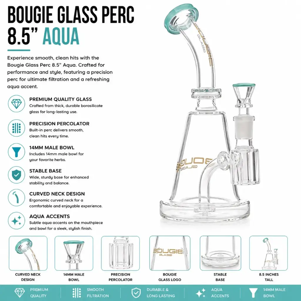 Bougie Glass Perc (8837) 8.5" Aqua