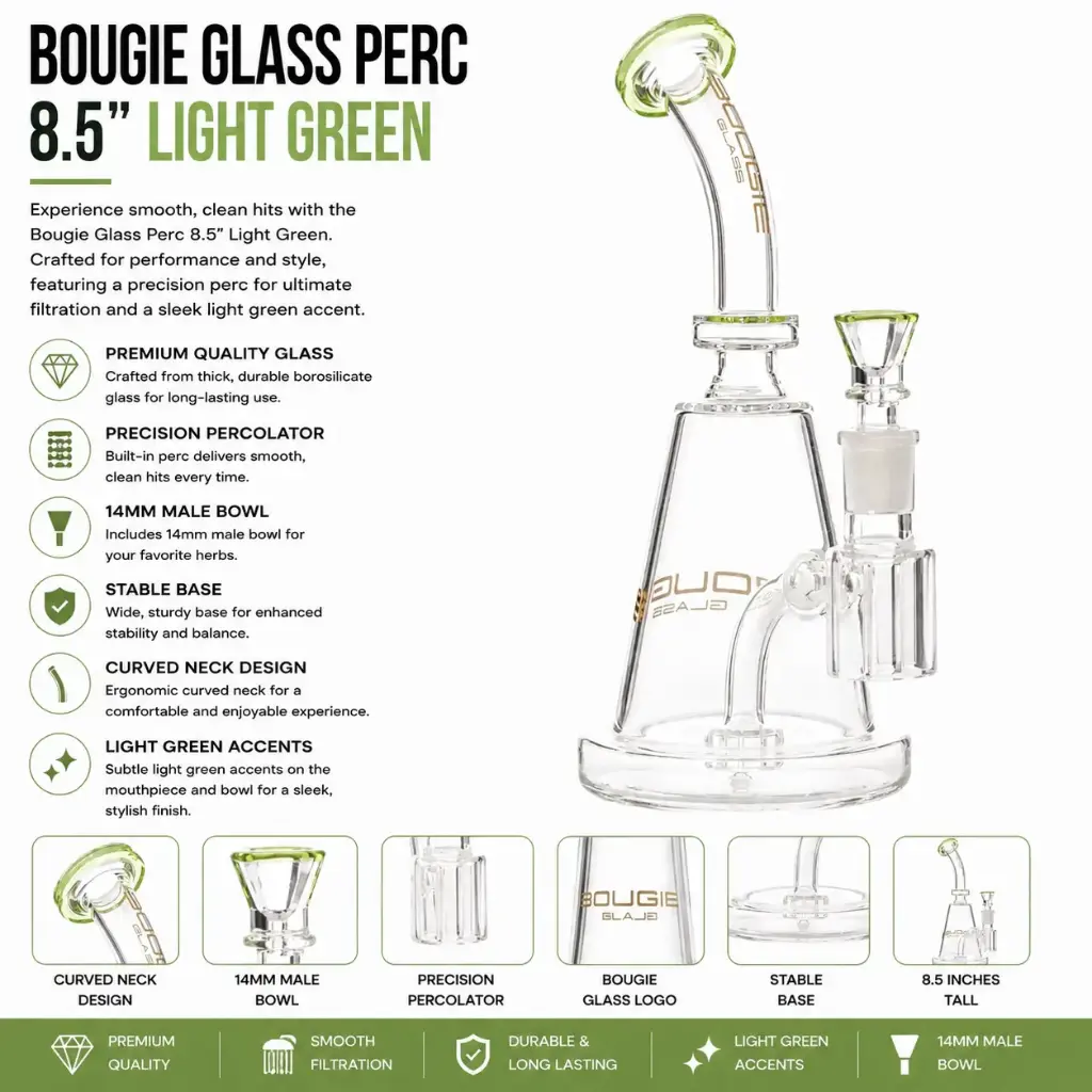Bougie Glass Perc (8837) 8.5" Lighte Green