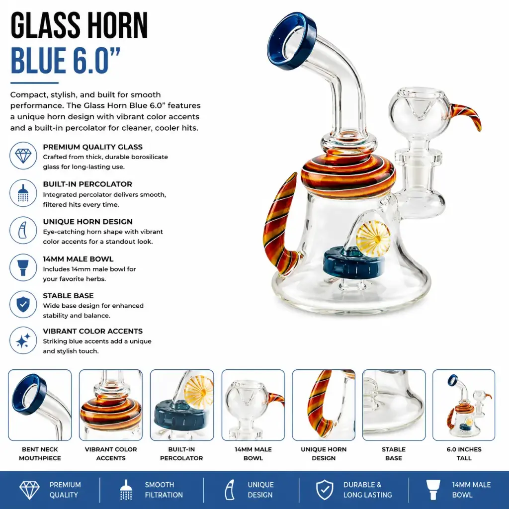 Unbranded Glass Horn (7114) Blue 6.0"