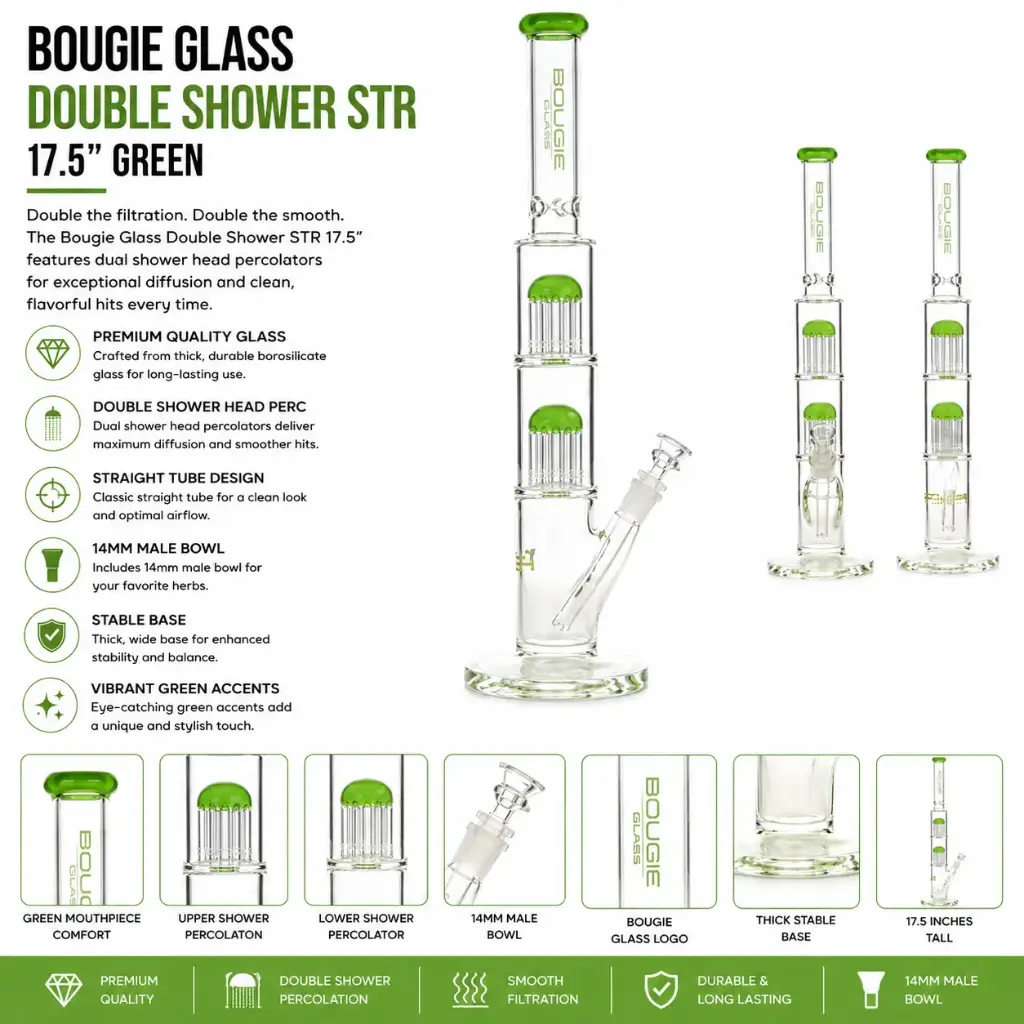 Bougie Glass Glass Double Shower STR (7532) 17.5" Green