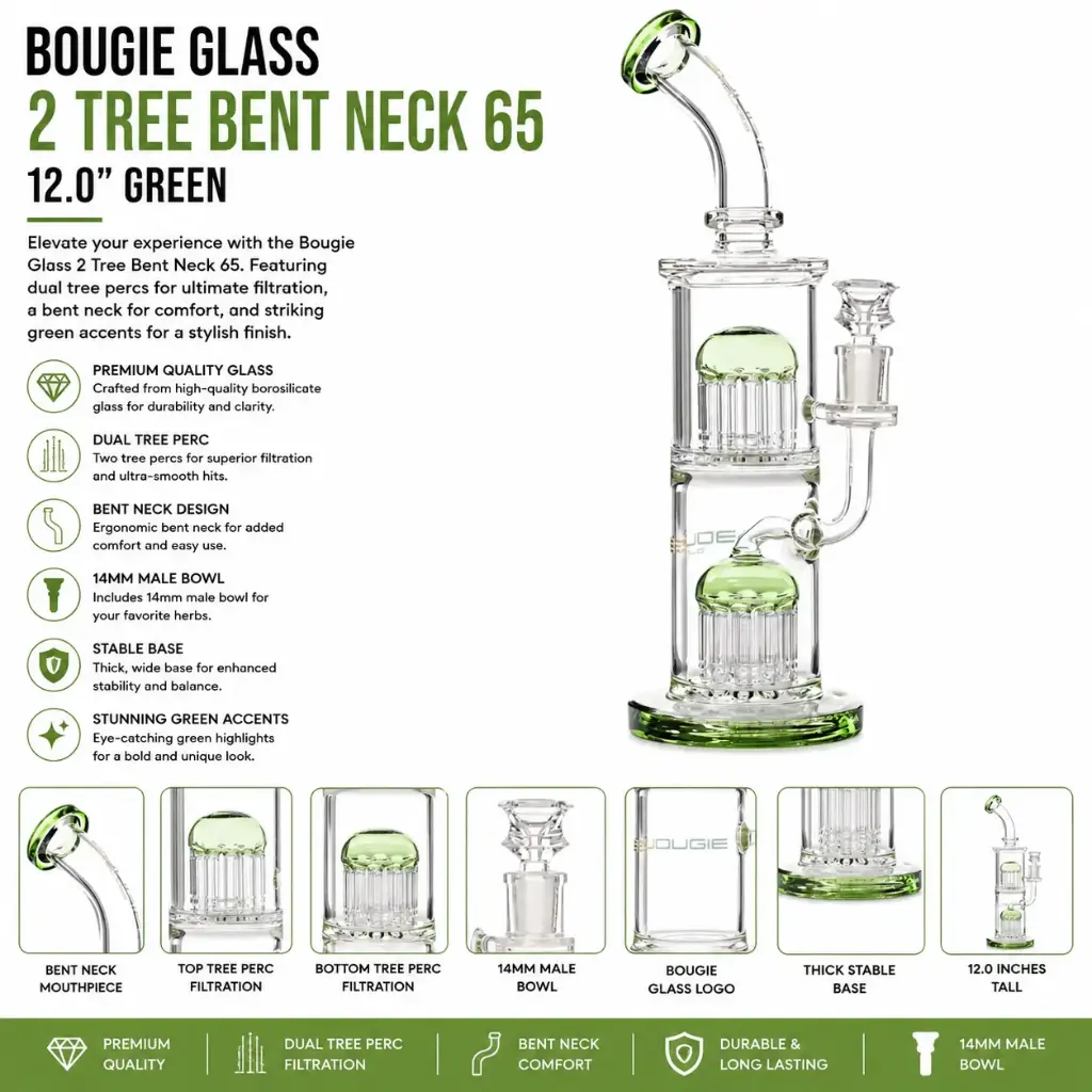 Bougie Glass 2 Tree Bent Neck 65 (8832) 12.0" Green