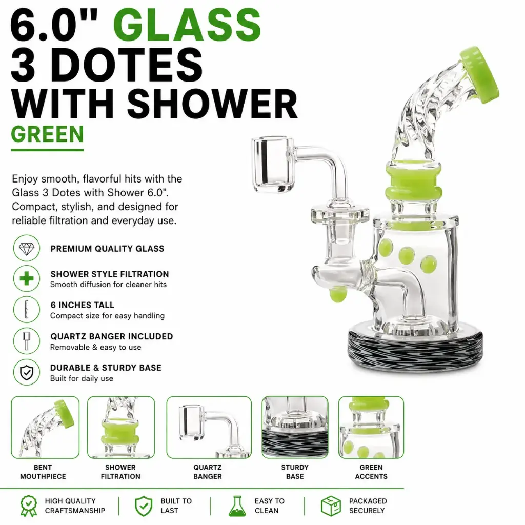 Unbranded Glass 3 Dotes with Shower (7199) 6.0" Green
