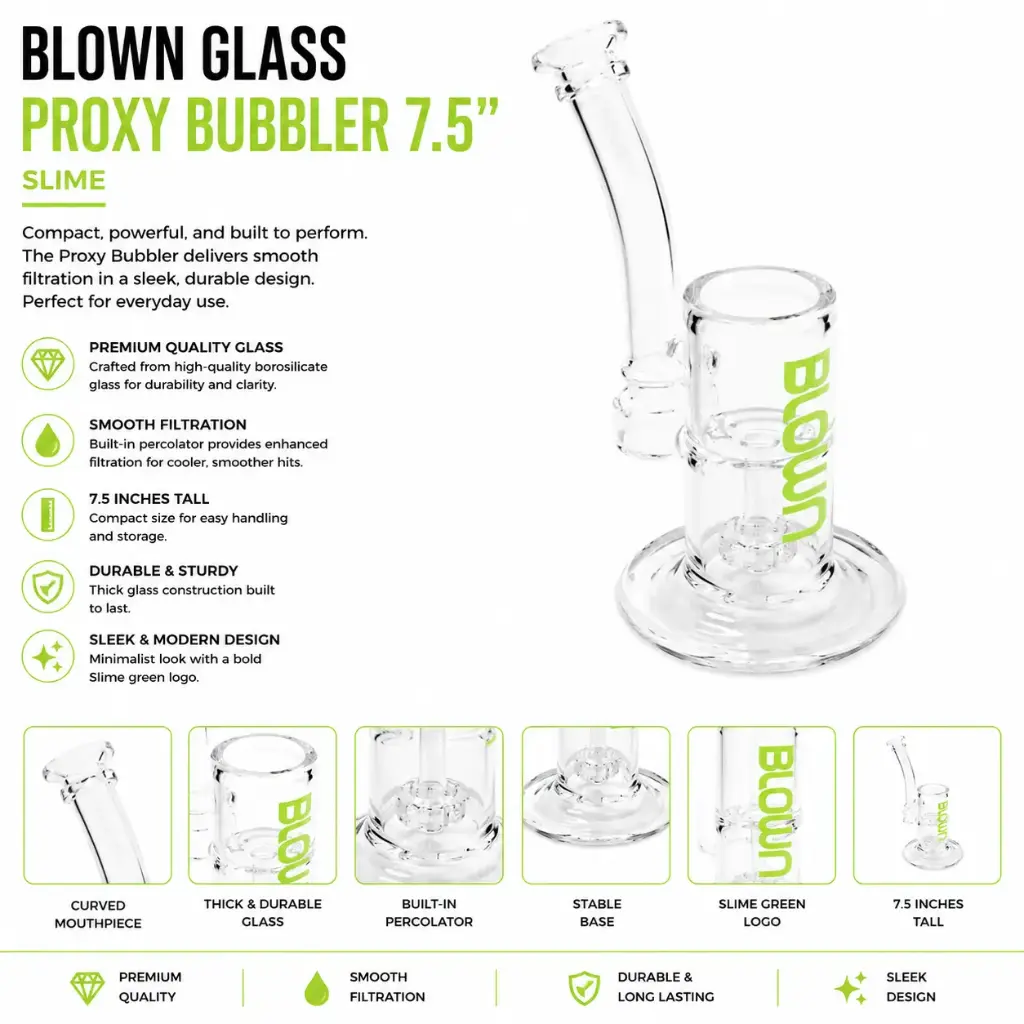 Blown Glass Proxy Bubbler 7.5" - Slime