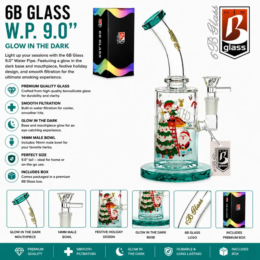 6B Glass W.P. 9.0"- Teal (B-70) Glow In the Dark