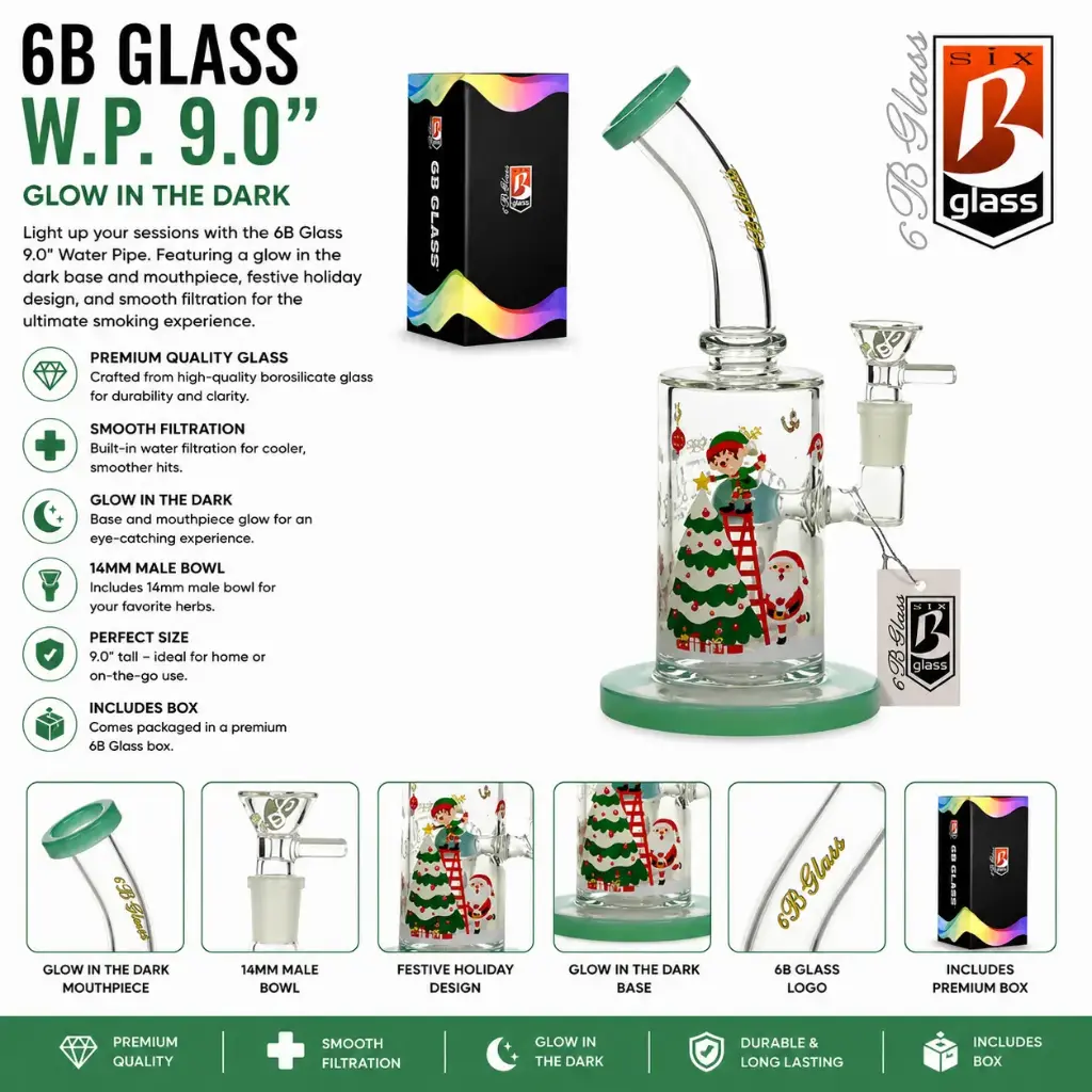 6B Glass W.P. 9.0"- Green (B-70) Glow In the Dark