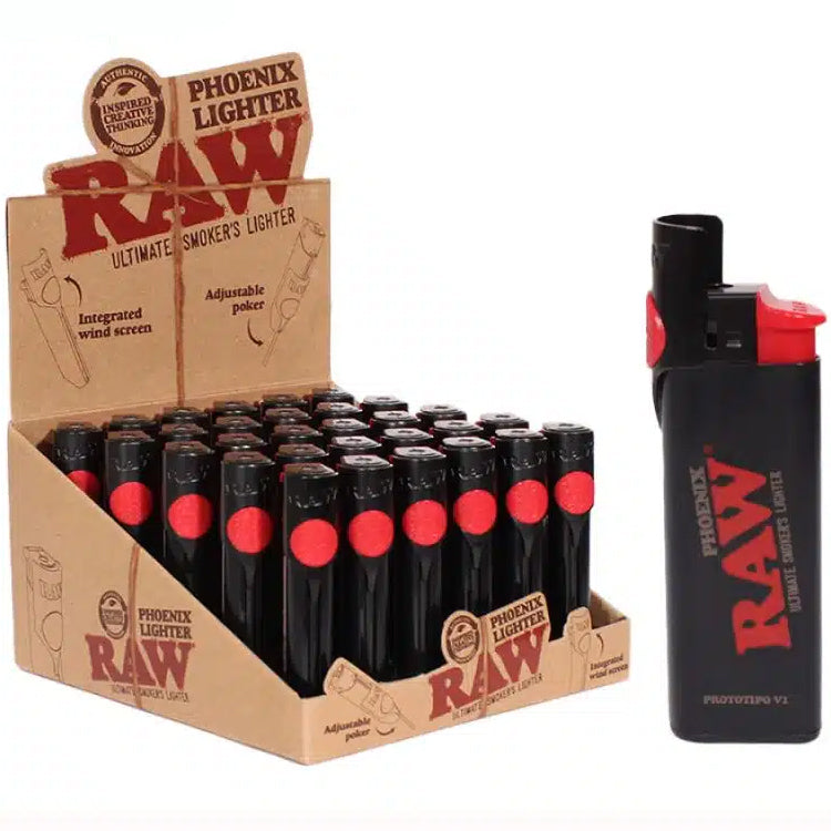 RAW Lighter Phoenix Refillable Black 30ct
