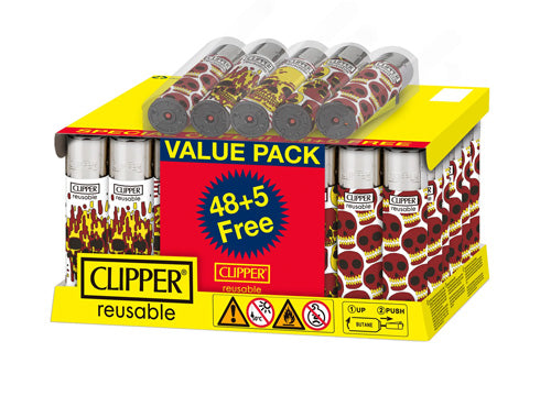 CLIPPER Lighter Skulls Fire 48ct + 5 Free