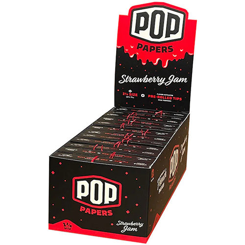 POP PAPERS Unbleached Strawberry Jam 11/4 Size Papers+Flavored Tips  24ct