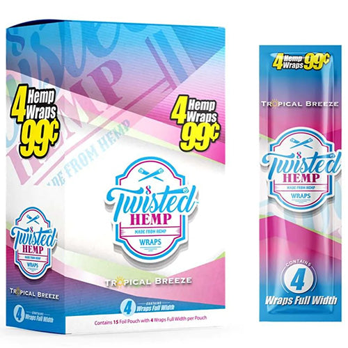 TWISTED HEMP Wraps 4 for $0.99 Tropical Breeze 15ct