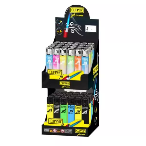CLIPPER Jet Torch Lighter 2-Tier Display (Solid, Painted) 48ct