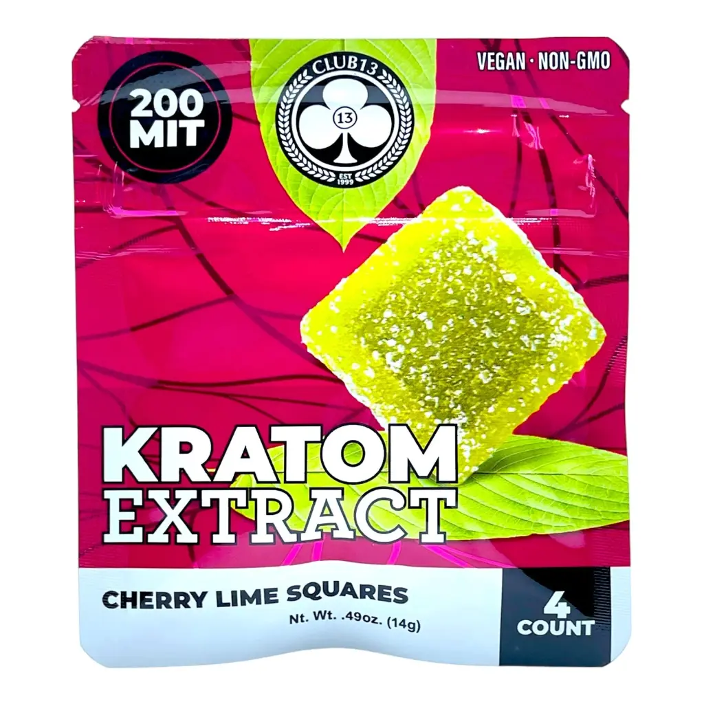 CLUB 13 KRATOM Squares Gummies 200 MIT Cherry Lime 4/1ct