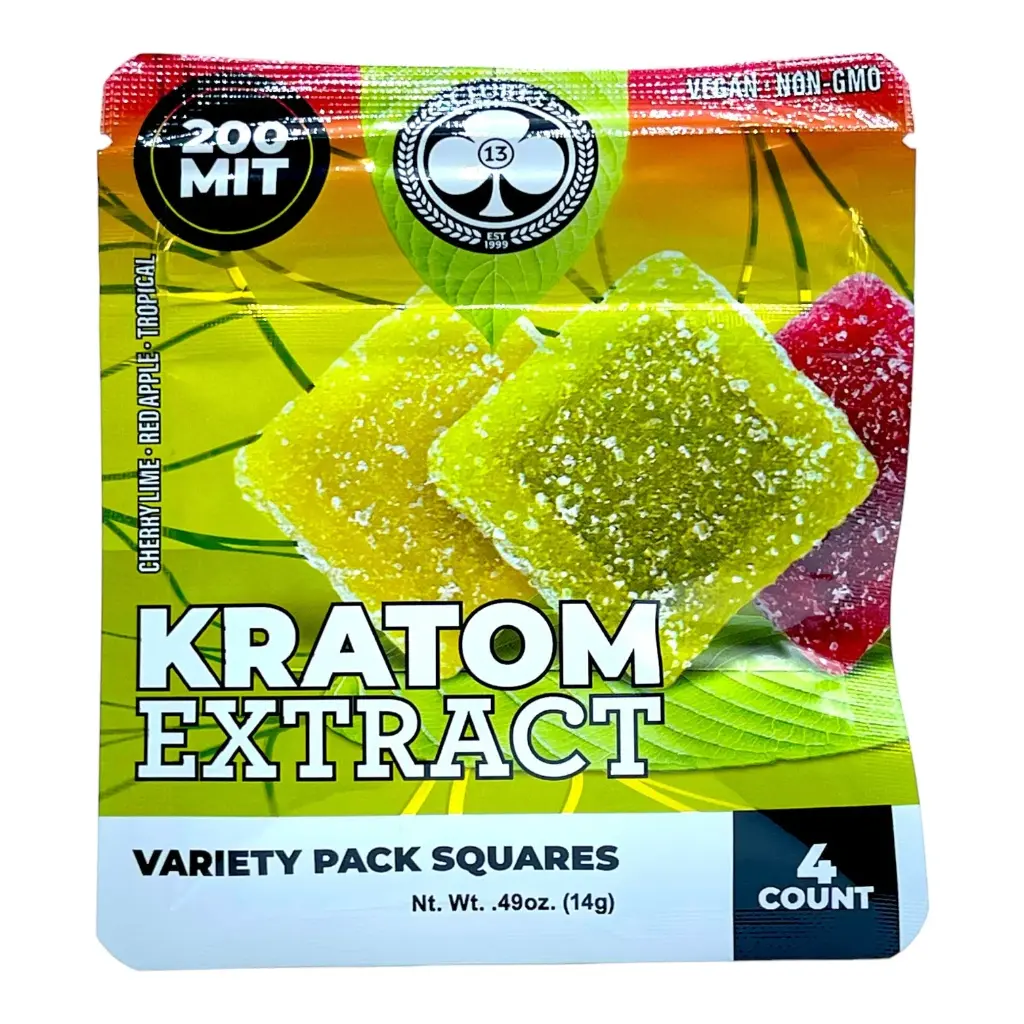 CLUB 13 KRATOM Squares Gummies 200 MIT Variety Pack 4/1ct