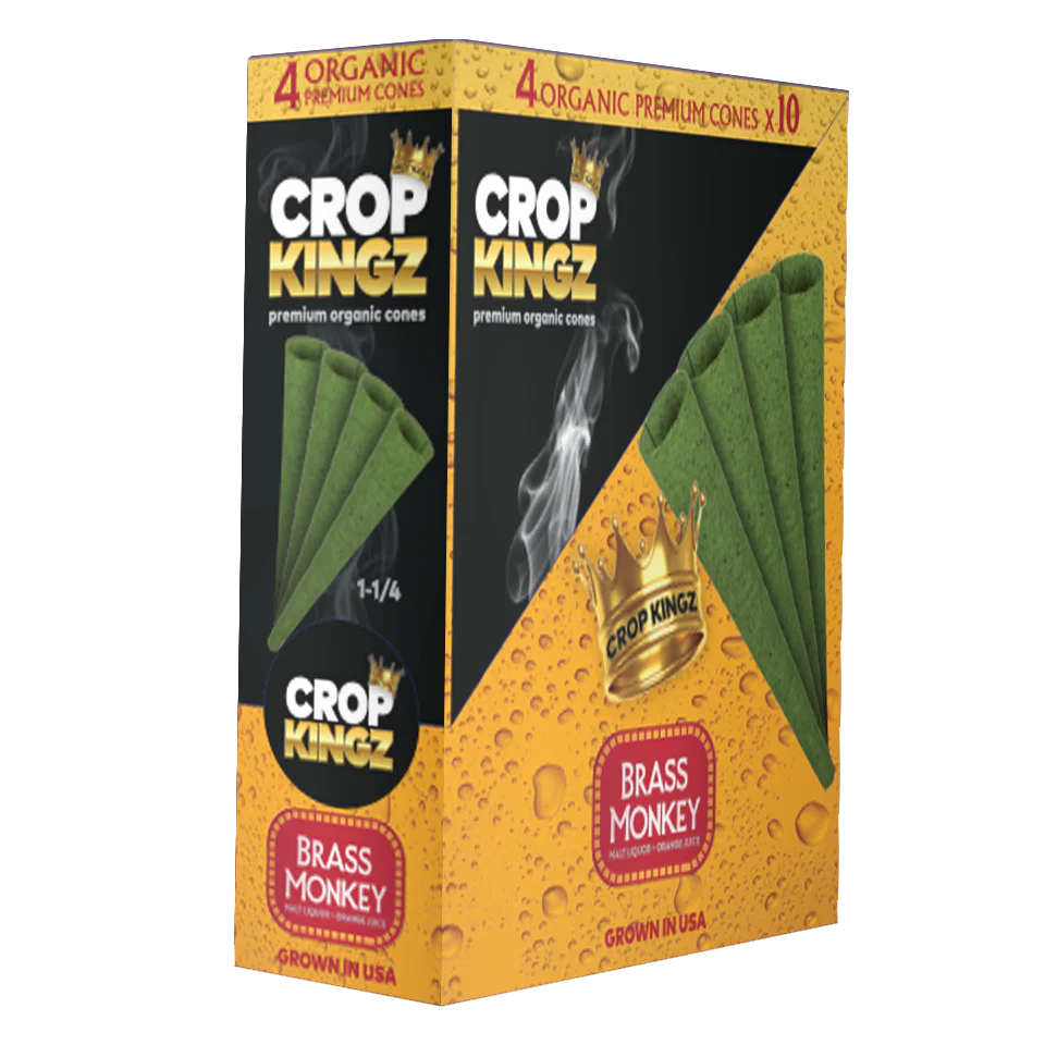 CROP KINGZ Organic Hemp Cones 11/4 Size 4-Pack Brass Monkey 10ct