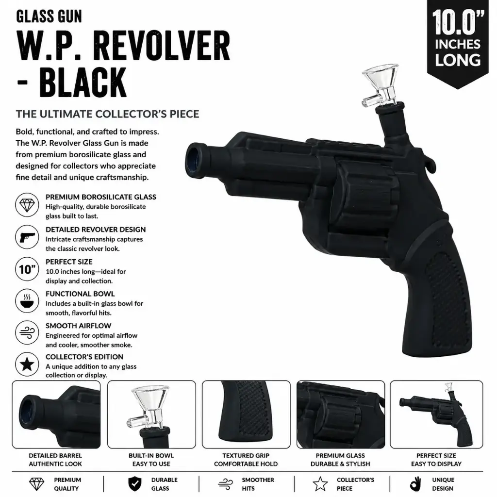 Glass Gun W.P. Revolver (MG-957) 10.0" - Black