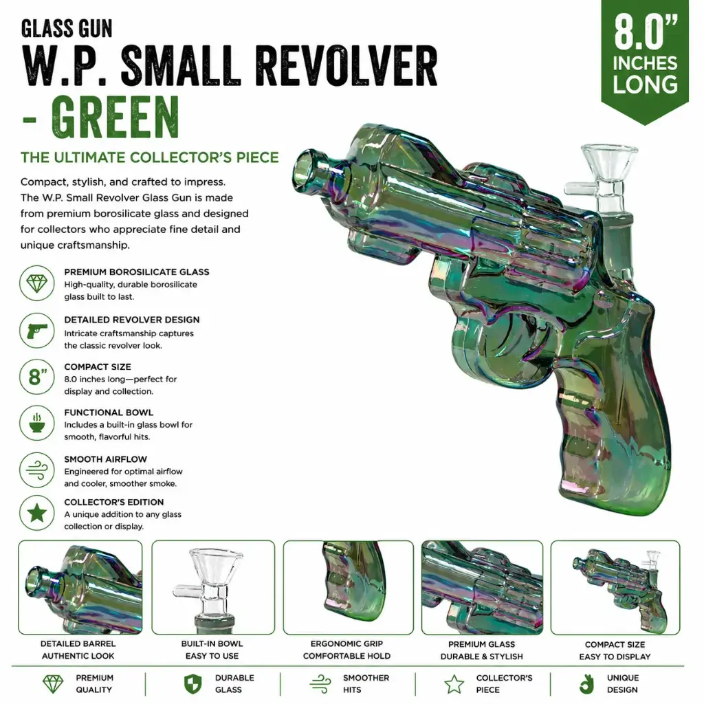 Glass Gun W.P. Small Revolver (MG-959) 8.0" - Green
