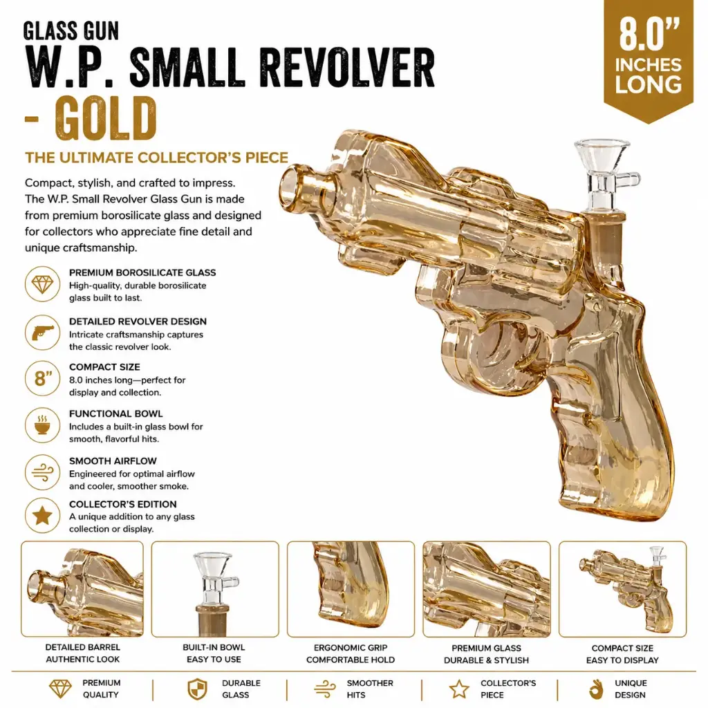 Glass Gun W.P. Small Revolver (MG-959) 8.0" - Gold