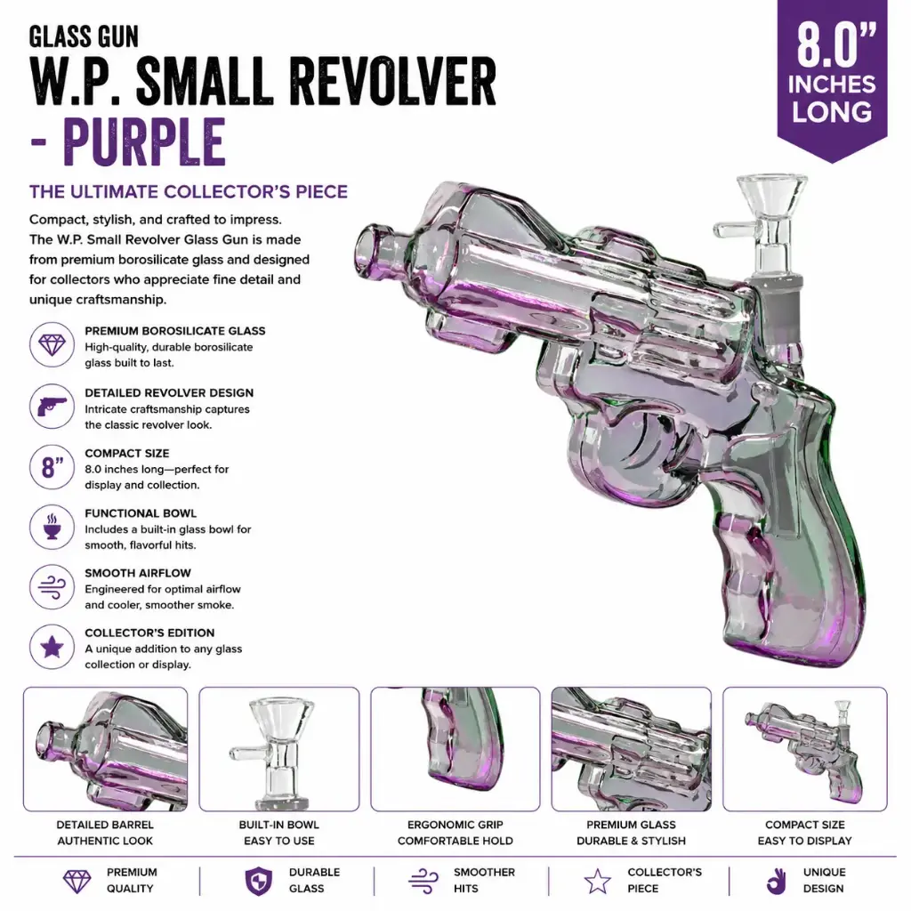 Glass Gun W.P. Small Revolver (MG-959) 8.0" - Purple