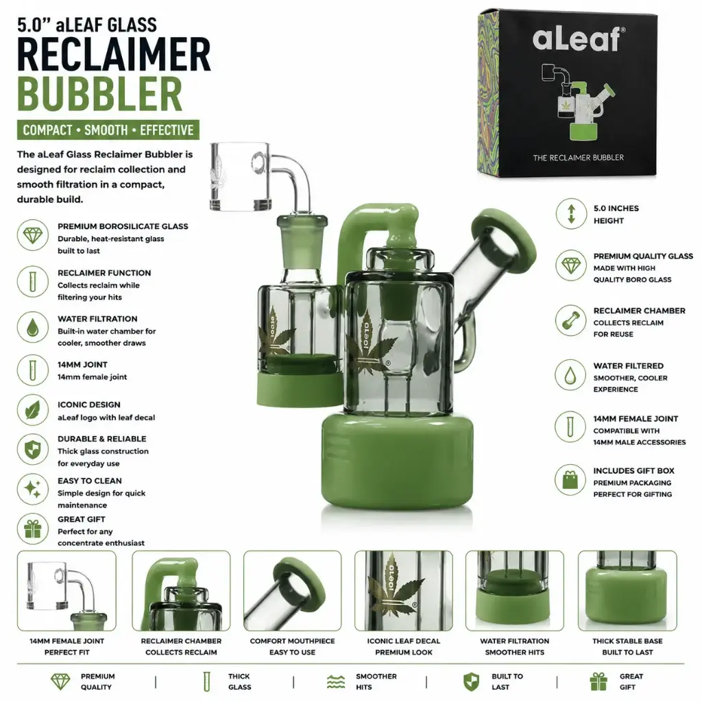 aLeaf Glass Reclaimer Bubbler (3369) 5.0" Green