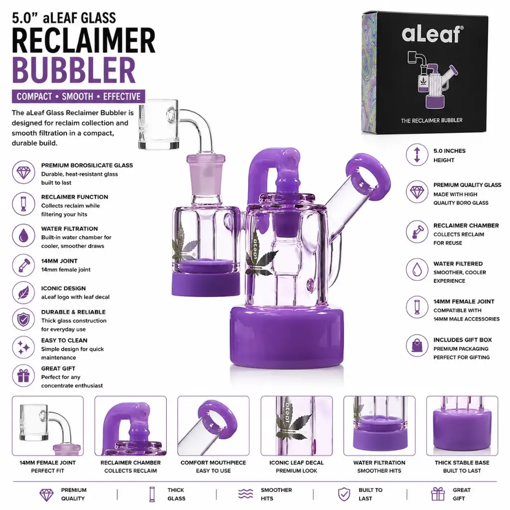 aLeaf Glass Reclaimer Bubbler (3369) 5.0" Purple