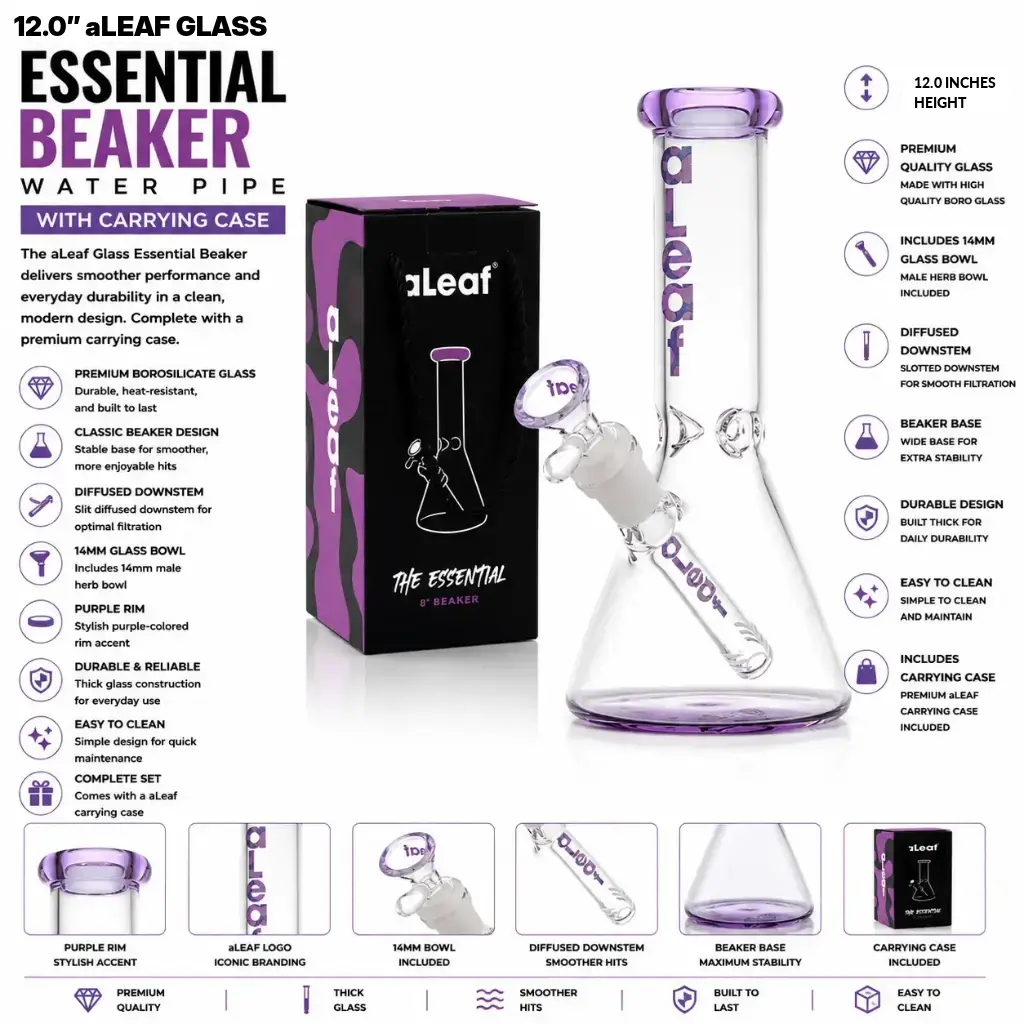 aLeaf Glass Essential Beaker w/Carrying Case (7146) 12.0" Purple