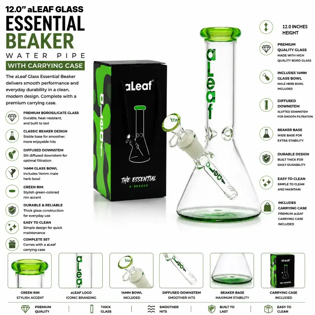 aLeaf Glass Essential Beaker w/Carrying Case (7146) 12.0" Green