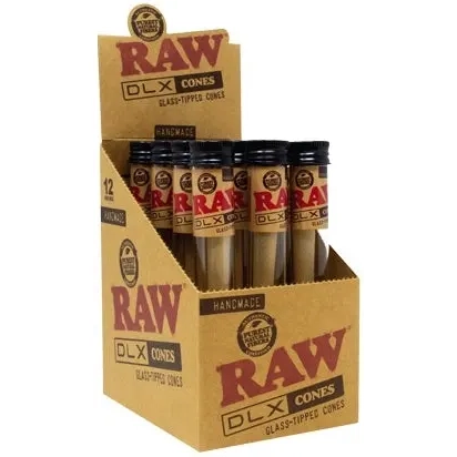 RAW DLX Glass Tipped Cones 12ct