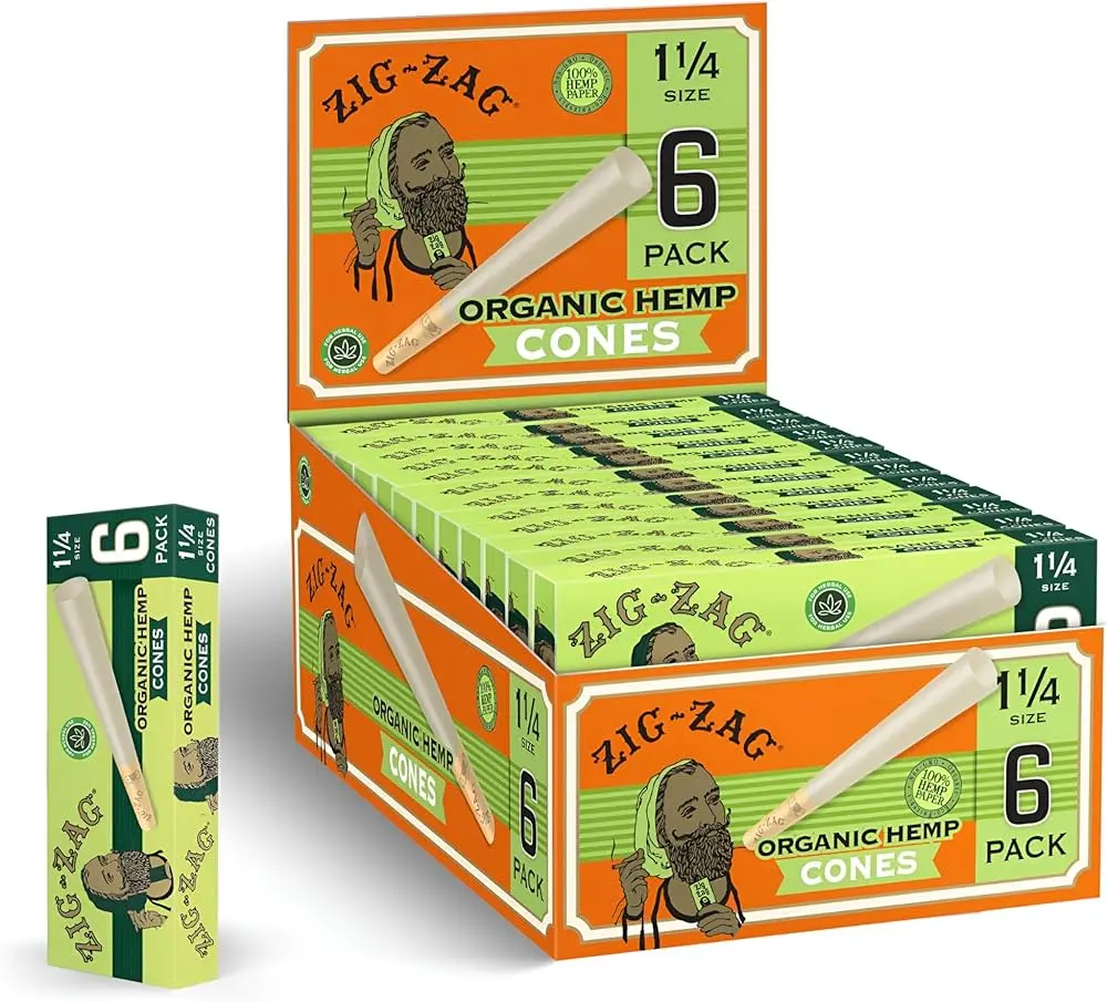 ZIG ZAG Cones Organic Hemp 11/4 Size 6/24ct