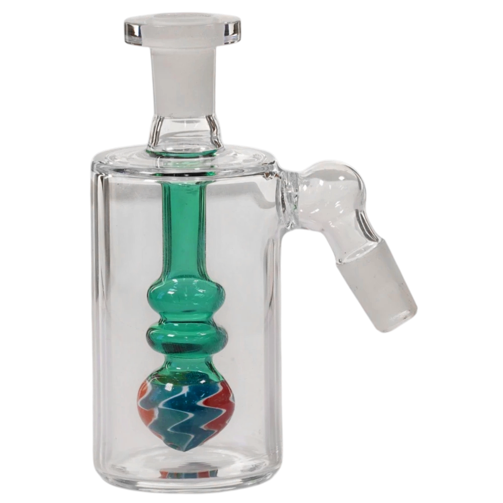 Ash Catcher Double Rim With A Designer Pattern On End 14mm 5" 45 Degree Teal